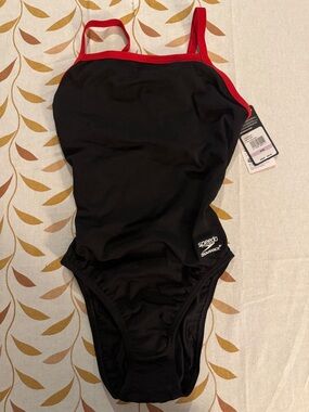 Speedo Black One-Piece Swimsuit with Red Trim